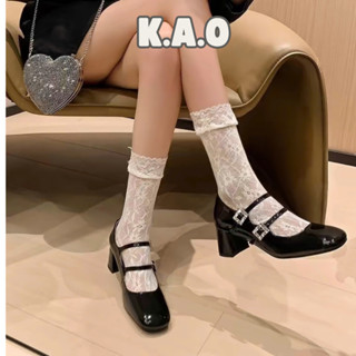 Giày Mary Jane Cao Gót Mũi Vuông Hai Quai Ngang Phối Khóa Xinh M8 - Tiệm nhà KAO