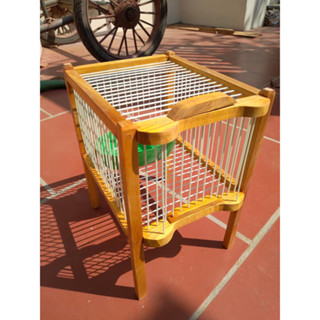 Lồng tắm gỗ vàng 1 ngăn 2 ngăn lồng tắm chim vành khuyên, hút mật, ốc mít cao cấp kèm khay tắm nhựa