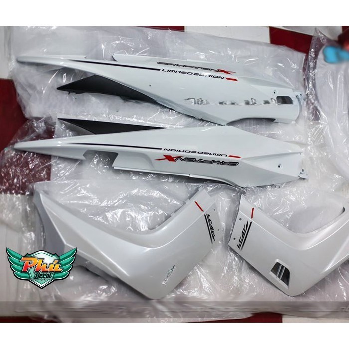 Tem rời EX 2006-2010 Crypton X trắng chỉ dỏ đen đơn giản
