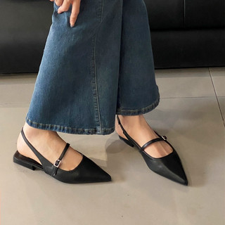 Giày Xăng Đan MEYBANNI Mũi Nhọn Đế Bệt Phối Quai Ngang Siêu Sang - B9