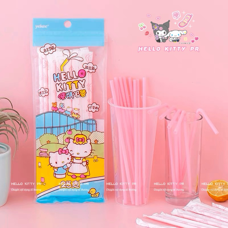 Ống hút màu hồng Hello Kitty