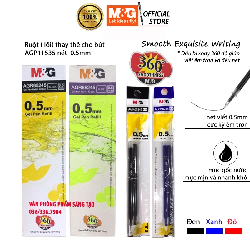 Combo 10/20/40 Ruột Bút Bi Mực Gel AGR65245 M&G 0.5mm Thay Cho Bút Chữ A/Q7/Exquisite 11535