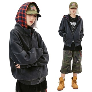 Áo khoác nam nữ nỉ wash có mũ kéo khóa Made Extreme 240959 Deer6 màu xám wash