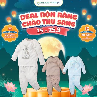 Bộ dài tay mỏng cho bé Mompa từ 6 tháng tới 4 tuổi cài vai vải sợi tre Bamboo co giãn mềm mại 360