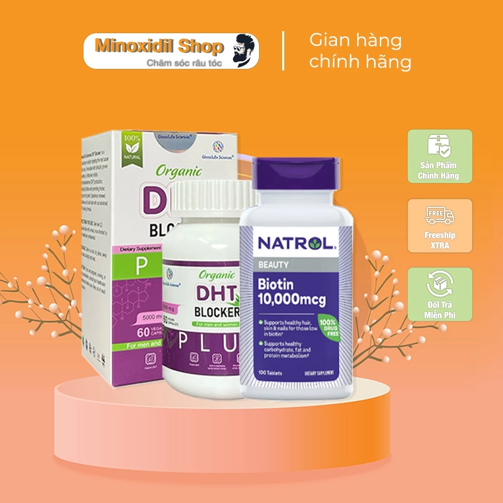 Combo Dành Cho Tóc Rụng: Organic DHT Blocker Plus + Natrol Biotin 10,000mcg