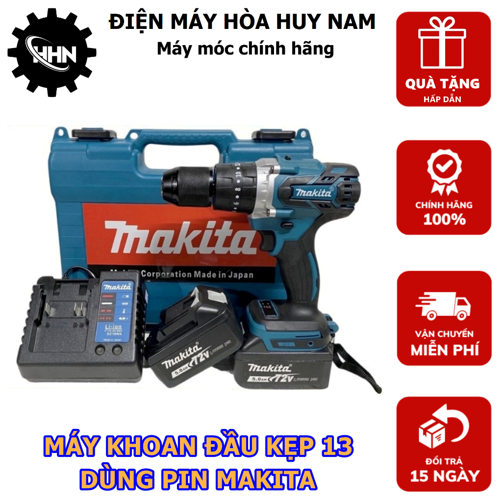 Máy Khoan Pin Búa MAKITTA 72V Đầu Kẹp 13mm - Động Cơ Từ Không Chổi Than - 2 Pin 72V Li-ion 10 Cell