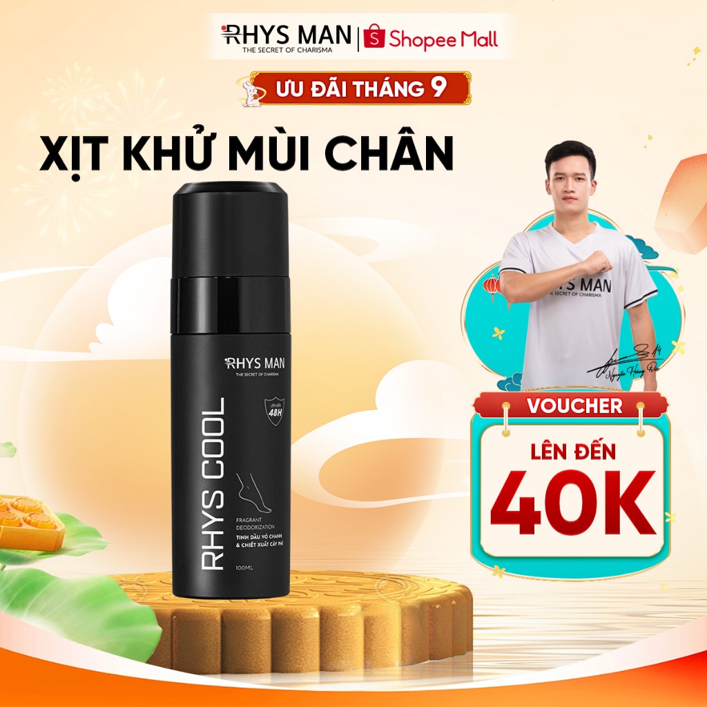 Xịt khử mùi chân 48h RHYS MAN tinh dầu vỏ chanh kiểm soát mùi và ngăn mồ hôi chân Rhys Cool 100ml