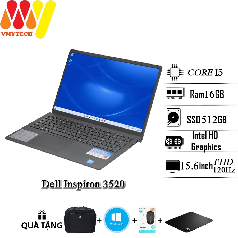 Laptop Dell Inspiron 3520, Core i5-1235U, Ram 16GB, SSD 512GB, màn hình 15.6inch Full HD, tần số qué