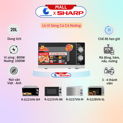 [HỎA TỐC] Lò Vi Sóng Có Nướng Sharp R-G222/G223/G225/227/G228 - 20L - Hàng chính hãng