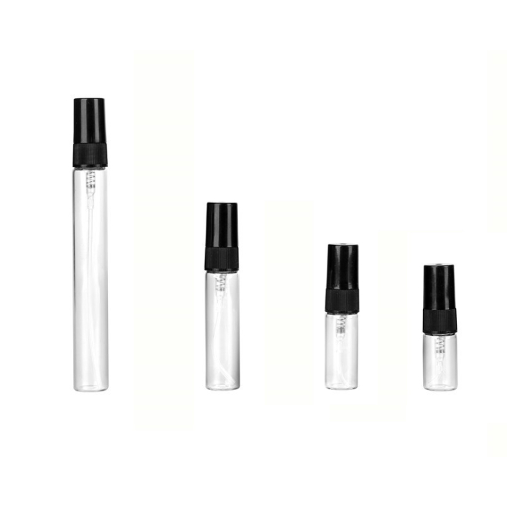 Combo 10 Chai chiết nước hoa  thủy tinh 2ml 3ml 5ml 10ml thân trong suốt NẮP ĐEN - Lọ đựng xịt phun sương, vỏ chiết vial