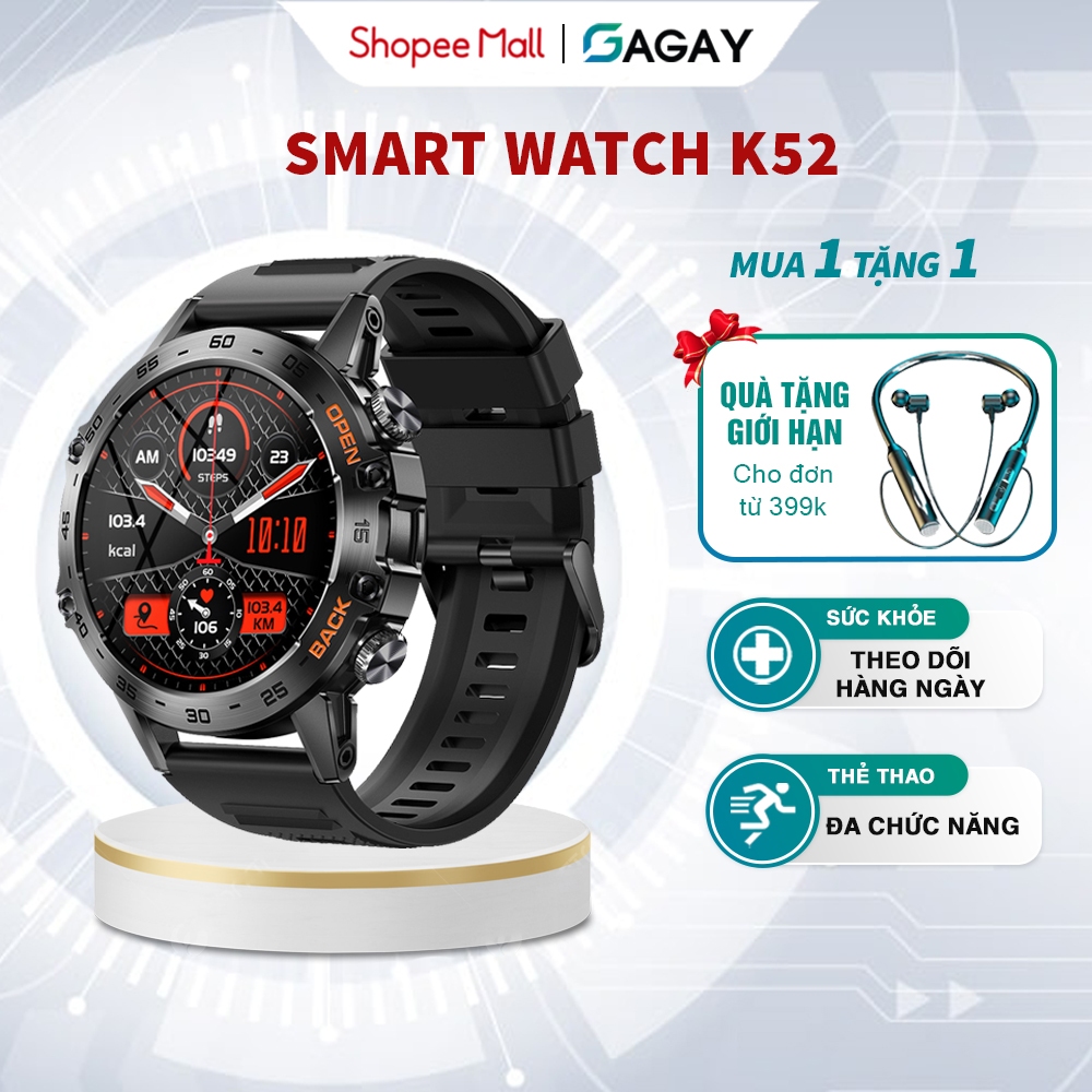 Đồng hồ thông minh gọi điện Bluetooth K52 đồng hồ thông minh thể thao ba bằng chứng đo nhịp tim GAGAY