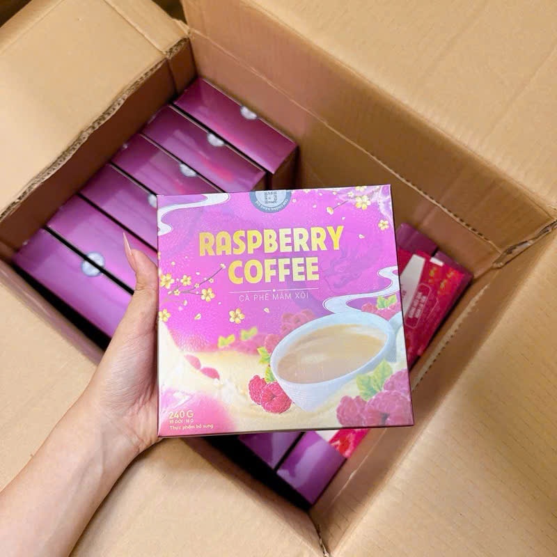 MẪU MỚI_Cà Phê Giảm Cân Mâm Xôi Raspberry Coffee  Hộp 15 gói
