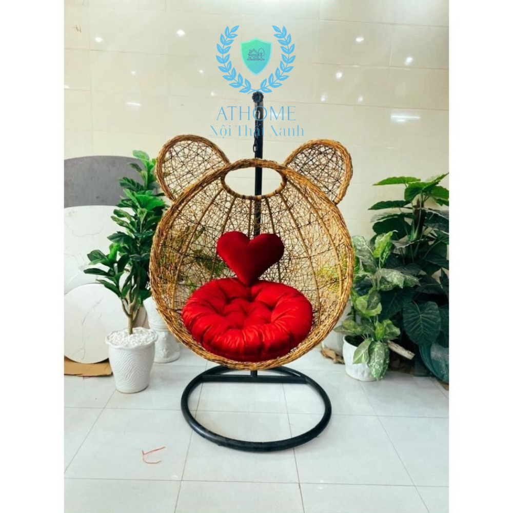 Xích đu tai thỏ ATHOME giả mây lõi thép cao cấp trang trí ban công và sân vườn, ghế thư giãn