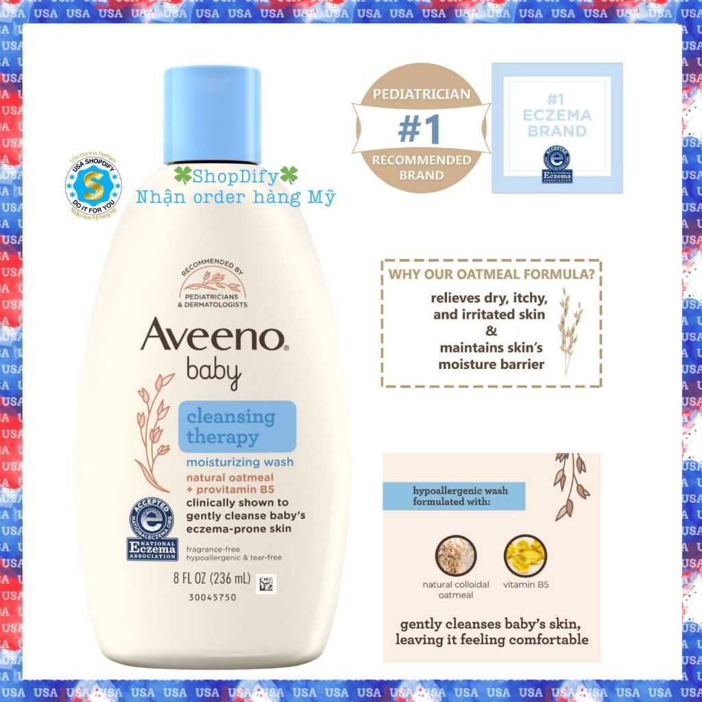 {Mẫu mới} Sữa Tắm Yến Mạch Cho Bé Da Chàm, Khô, Dưỡng Ẩm AVEENO BABY Cleansing Therapy Moisturizing 