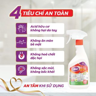 Combo 3 Xịt tẩy cặn Canxi Obay 450ml không xộc mùi an toàn không hại bề mặt sạch sau 2 phút