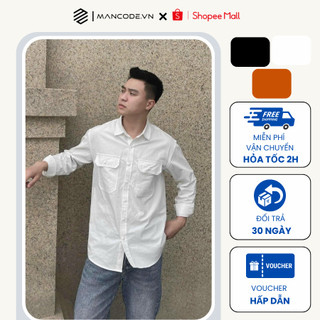 Áo sơ mi nam phối túi ngực dài tay chất đũi mềm mát MANCODE