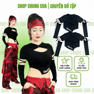 ÁO CROPTOP VẠT CHÉO + GĂNG TAY RỜI CÁ TÍNH, chất thun, áo tập aerobic, zumba, dân vũ, shulfdance