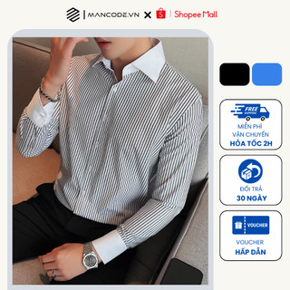 Áo Sơ Mi Nam (có Bigsize) MANCODE Kẻ Sọc Thiết Kẻ Phối Cổ Trắng, Chất Liệu Cao Cấp Thấm Hút Mồ Hôi Không Nhăn SM1