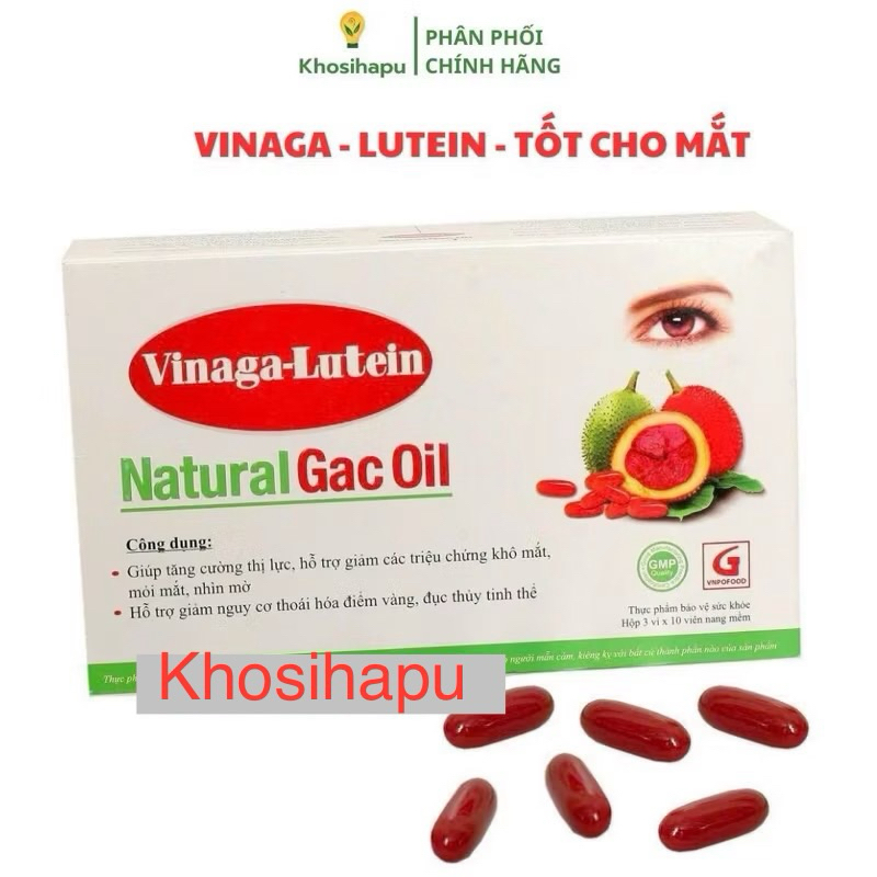 Vinaga Lutein Natural Gac Oil giúp sáng mắt giảm khô mắt, mỏi mắt, nhìn mờ, chống oxy hoá, đẹp da 30 viên chính hãng