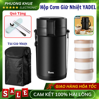 Hộp Cơm Giữ Nhiệt YADEL Tặng 1 bộ đũa thìa inox, Chất liệu Inox 304, Khay Riêng Biệt, Cách nhiệt 6 lớp, Chống bỏng 2 lớp
