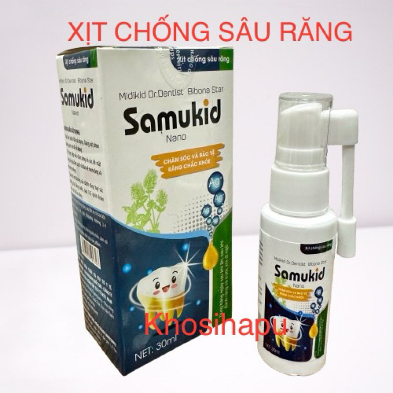 Xịt chống sâu răng sún răng thơm miệng thảo dược Midikid Dr.Dentist Bibona Star Samukid Nano khoẻ mạnh 30ml chính hãng