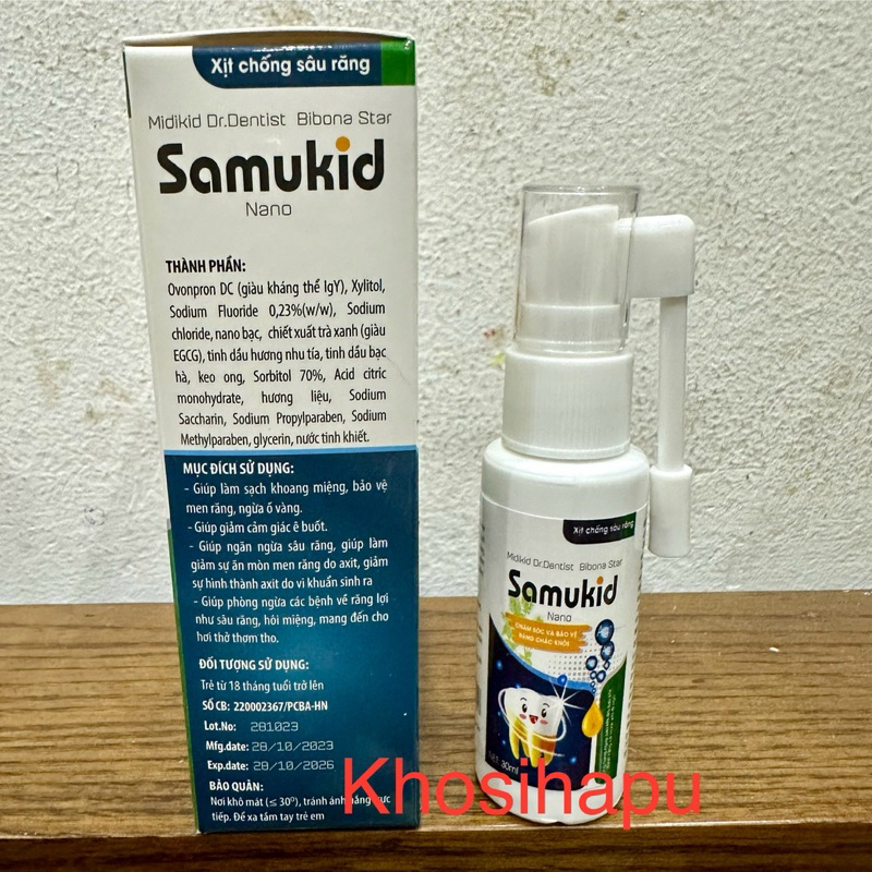 Xịt chống sâu răng sún răng thơm miệng thảo dược Midikid Dr.Dentist Bibona Star Samukid Nano khoẻ mạnh 30ml chính hãng