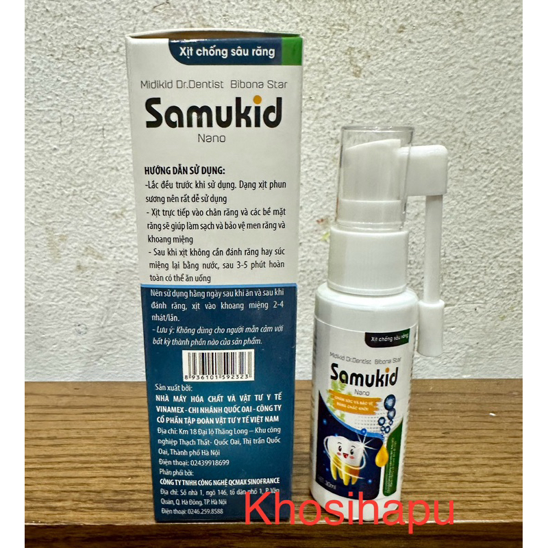 Xịt chống sâu răng sún răng thơm miệng thảo dược Midikid Dr.Dentist Bibona Star Samukid Nano khoẻ mạnh 30ml chính hãng