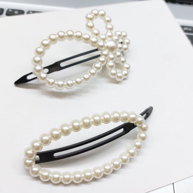 Kẹp tóc nhựa hạt trắng thời trang