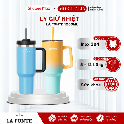 Ly Giữ Nhiệt La Fonte 1200ml - Inox 304, Kèm Tay Cầm Và Ống Hút, Giữ Nóng Lạnh 12-24h