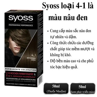 Thuốc nhuộm tóc Syoss màu Nâu Đen, lên từ mọi nền tóc,Kèm Oxy Trợ Nhuộm – Hàng Đức