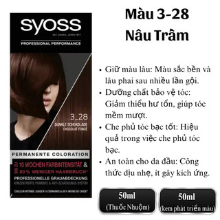 Thuốc nhuộm tóc Syoss màu Nâu Đen, lên từ mọi nền tóc,Kèm Oxy Trợ Nhuộm – Hàng Đức