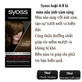 Thuốc nhuộm tóc Syoss màu Nâu Đen, lên từ mọi nền tóc,Kèm Oxy Trợ Nhuộm – Hàng Đức
