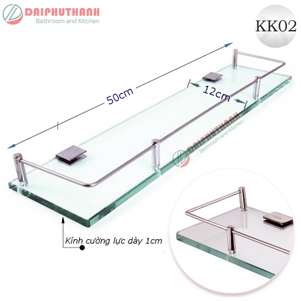 Kệ Kính Cường Lực Nhà Tắm KZ-KK02 - Kệ gương để ly, bàn chải, mỹ phẩm, vật dụng nhà tắm,..