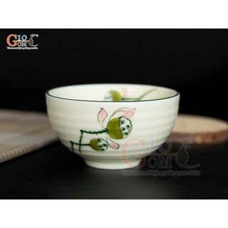 Bát cơm men kem vẽ đài sen
