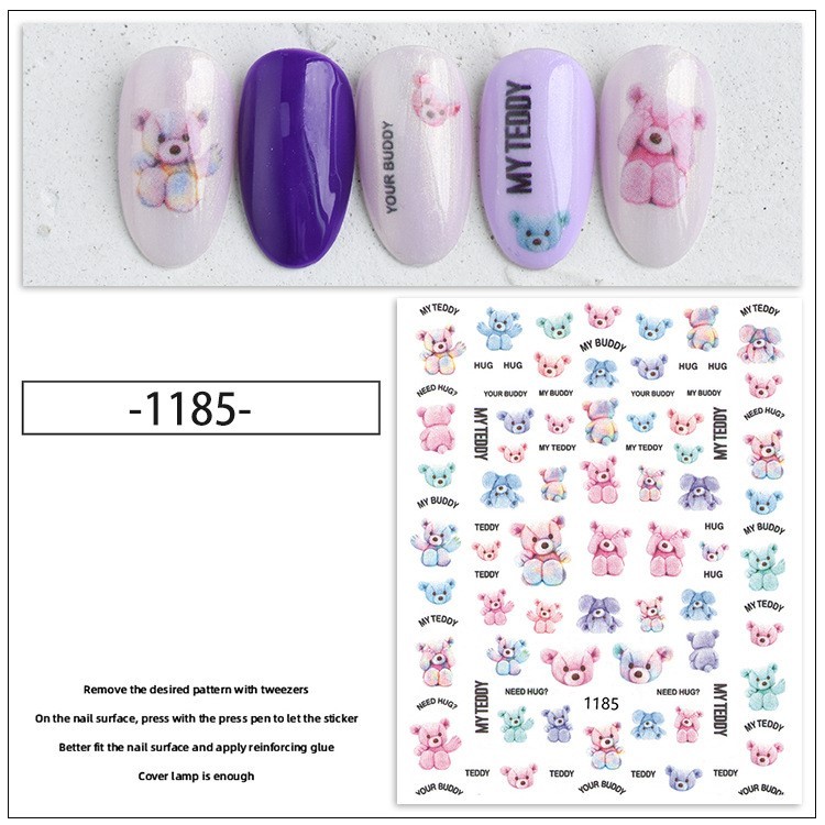 sticker trang trí nail mã gấu