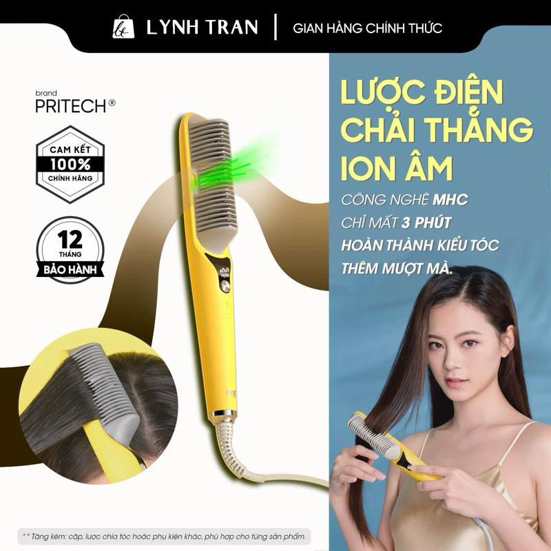 Lược điện chải thẳng ION Pritech®️Chính hãng giá tốt