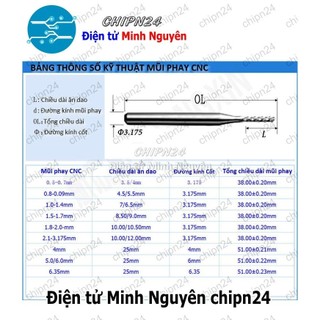 [1 cây] Mũi Phay mạch in CNC (0.8mm 0.9mm 1.0mm 1.1mm 1.2mm 1.3mm 1.4mm 1.5mm 1.6mm 1.8mm 2.0mm 3.175mm) - [Chọn Loại]