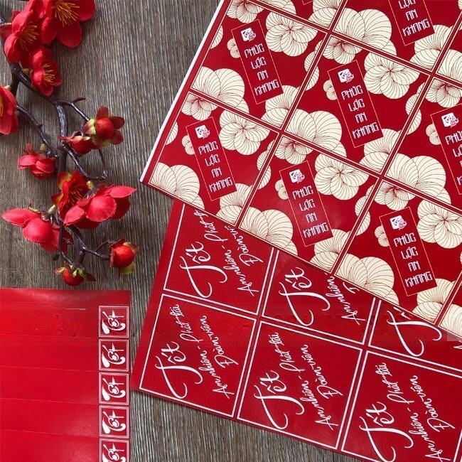 Tem tết dán hộp đựng, túi đựng