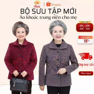 Áo khoác trung niên nữ SULA, áo dạ lót lông cho người già, dạ chim