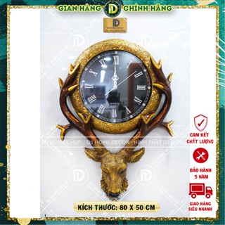Đồng Hồ Treo Tường Trang Trí Decor - Mẫu Đồng Hồ Đầu Con Hươu Tài Lộc - Trang Trí Nhà Cửa - BH 5 năm - D1Home - ĐH04