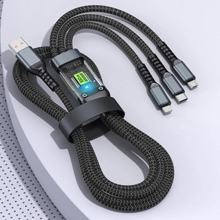 Dây Sạc Tự Ngắt Bọc Dù 100W Tích Hợp 3 đầu dây sạc phù hợp mọi máy điện thoại và thiết bị