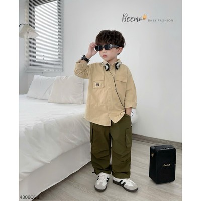 Quần gió Beemo form rộng phối dây rút street style mặc đi học, đi chơi cho bé từ 9-24kg 4306QBD