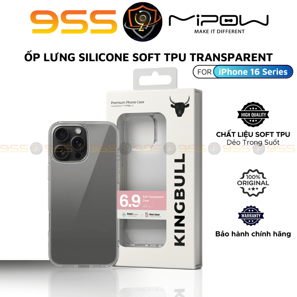 Ốp Lưng Trong Suốt MIPOW Cho iPhone 16 Pro Max / iPhone 16 Pro / iPhone 16 Plus / iPhone 16, SOFT TR
