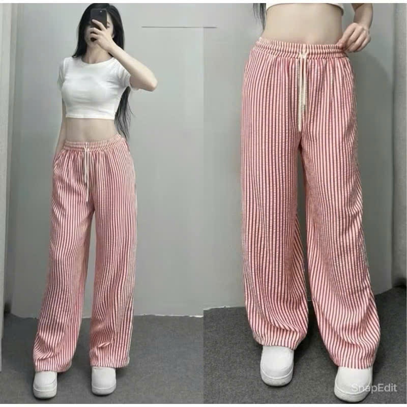 Quần Ống Rộng Kẻ Sọc Chất Liệu Đũi Xốp Siêu Mềm Mát Lên Form Xinh MA377 | BigBuy360 - bigbuy360.vn