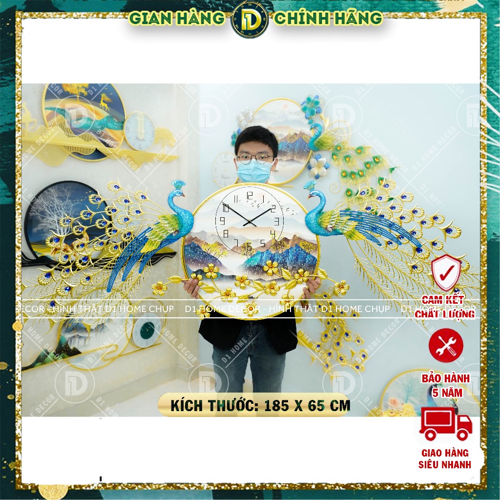 Đồng Hồ Treo Tường Con Chim Công Tài Lộc Chính Hãng D1 Home Kim Trôi Trang Trí Tường Decor - 68