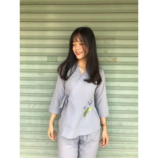 Đồ lam đi chùa Xéo thêu sen
