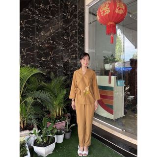 Đồ lam đi chùa Xéo thêu sen