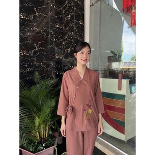 Đồ lam đi chùa Xéo thêu sen