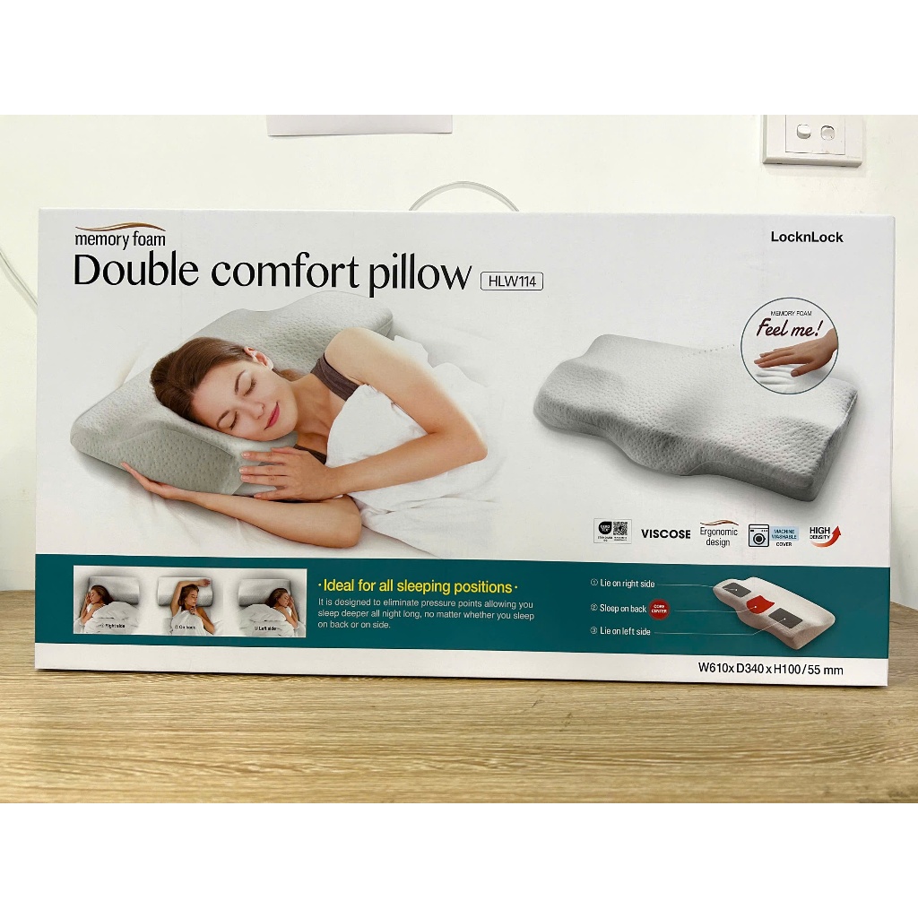 Gối Memory foam 50D Lock&Lock HLW114, trọng lượng 1150g, kích thước 61*34*10/5.5cm