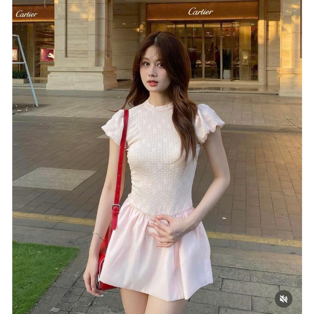 Váy Ngắn Tay Bồng Cổ Tròn HEALIN DRESS Chiết Eo Xòe Tà Tôn Dáng Điệu Đà Tiểu Thư SAN Clothings - P67